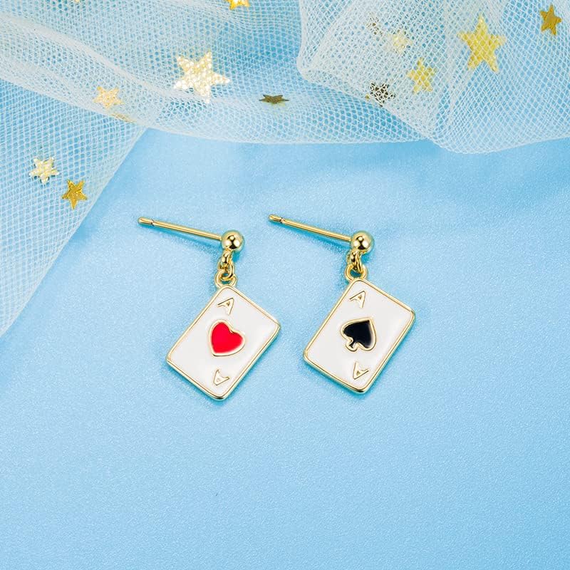 CSIYANJRY99 Queen of Hearts Earrings for Women Red Heart Poker Clock Drop Earrings Asymmetric Queen of Hearts Costume Women Accessories - Image 4